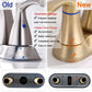 Brushed gold faucet spout base with streamlined design detail