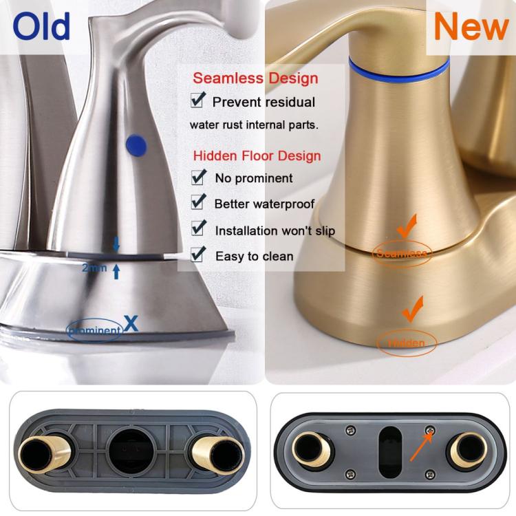 Brushed gold faucet spout base with streamlined design detail