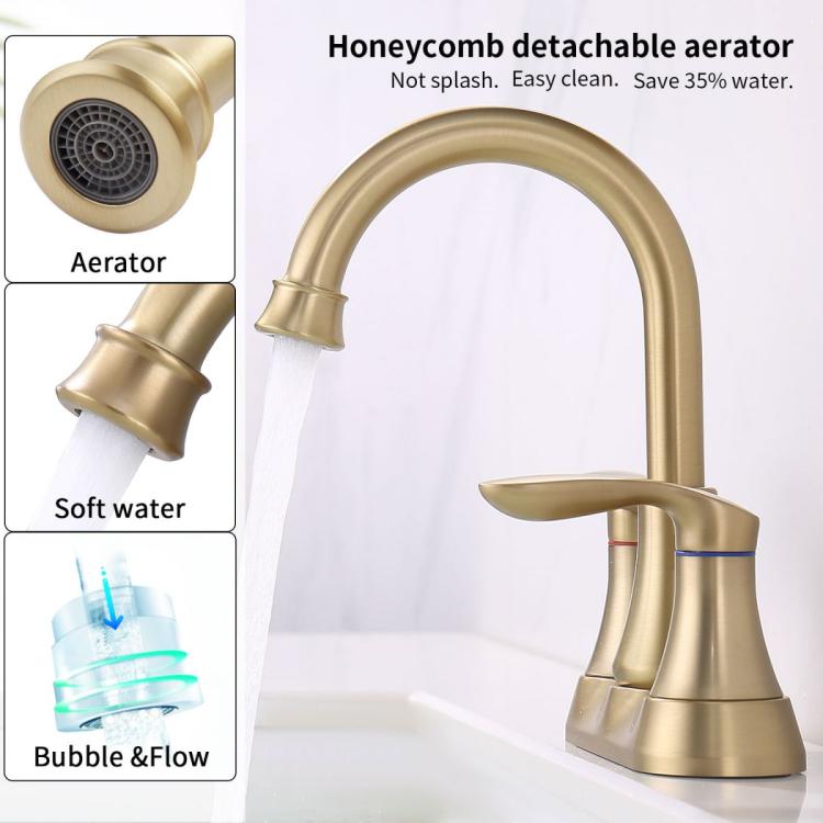 Brushed gold high-arc faucet with detachable aerator and curved spout outlet