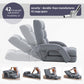 Grey reclined folding lounge chair with cushioned backrest and head pillow