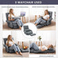 Grey folding lounge chair with split seat panels, reclining back, and included pillow