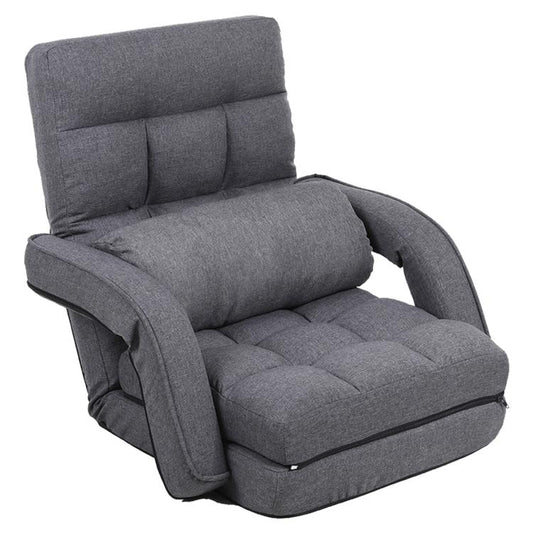 Indoor Floor Gaming Chairs for Adults with Back Support,Chaise Lounge, 14-Position Folding Lazy Sofa with Pillow for Living Room, Bedroom, Balcony(Grey) 8803GR