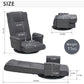Dark grey adjustable floor chair with backrest, seat cushion, and folding base