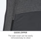 Dark grey chair seat cover with visible zipper for easy removal