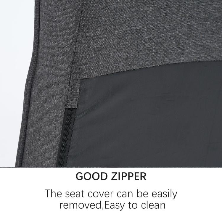 Dark grey chair seat cover with visible zipper for easy removal