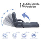 Grey adjustable floor recliner chair with multi-position back and leg support