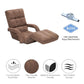 Brown adjustable floor gaming chair with padded footrest and armrests