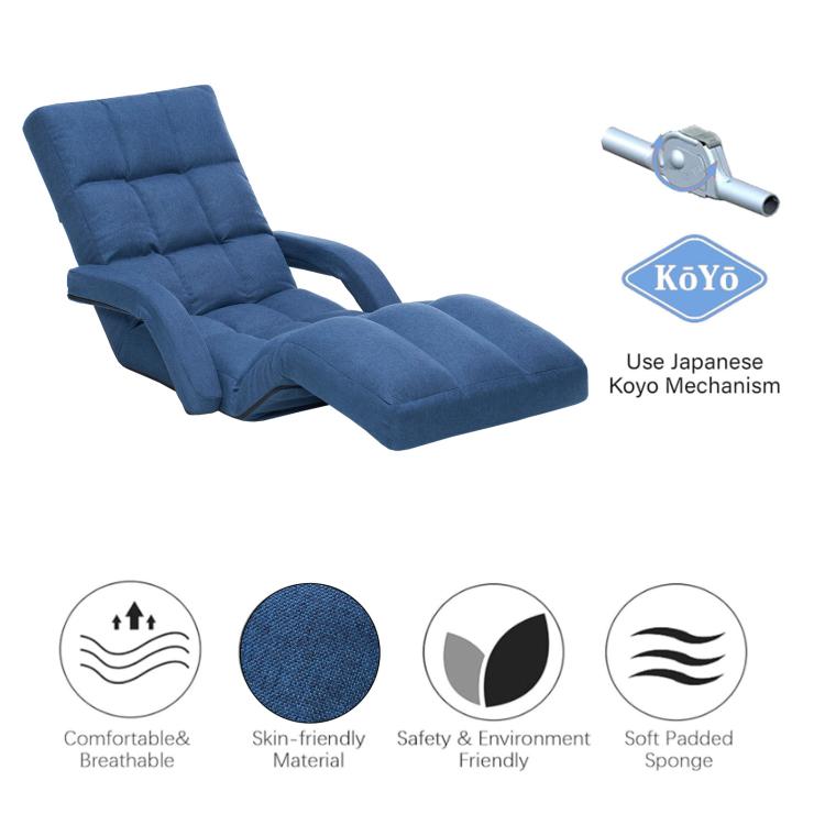 Blue floor recliner chair with Koyo mechanism and breathable padded cushions