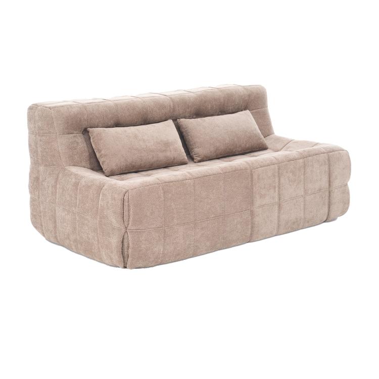 Beige chenille floor sofa chair with two removable-looking back cushions