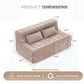Beige modular floor sofa chair, shown with dimensions and seat depth