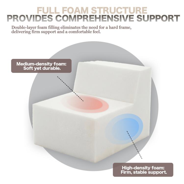 Boneless sofa chair cushion with layered foam support shown in cross-section