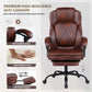 Brown PU leather executive chair with padded headrest, lumbar support, and footrest