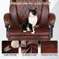 Brown PU leather office chair with diamond quilting, wide seat, armrests, and footrest
