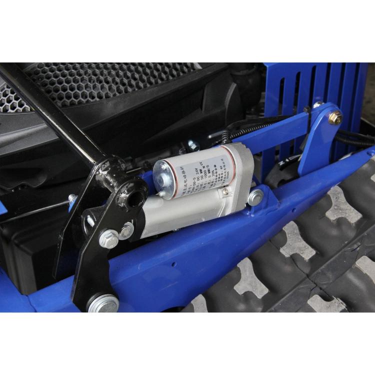 Remote crawler mower with mounted cylinder component and black engine air intake
