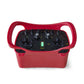 Red remote controller with battery indicator lights and button controls
