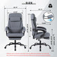 Grey high-back office chair with recline base, padded seat, and adjustable armrests