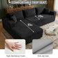 Black corduroy sectional chaise with deep seating, anti-slip mat inset