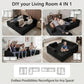 Black modular sectional sofa layout options for L-shaped seating and chaise