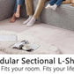 Gray corduroy L-shaped modular sectional sofa with oversized chaise
