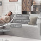 Gray corduroy sectional sofa showing backrest and lumbar support cushions