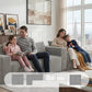 Gray corduroy sectional sofa with deep seats and chaise for family lounging