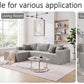 Gray modular sectional sofa in living room, chaise and seat cushions visible