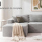Gray corduroy modular sectional sofa with chaise, packaged parts shown