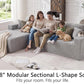 Gray corduroy modular sectional L-shape sofa with oversized chaise and cushions