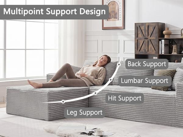 Gray modular sectional sofa with extra-deep seat and cushioned chaise