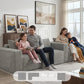 Gray corduroy modular sectional sofa with L-shape and oversized chaise seating