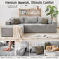 Grey corduroy modular sectional sofa with oversized chaise and matching accent pillows