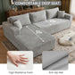 Light grey corduroy sectional sofa showing deep seat and chaise layout