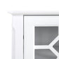 White cabinet frame with dark glass panel and beveled trim edge