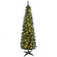 Slim artificial pencil Christmas tree with warm white LED lights and dark star-shaped base