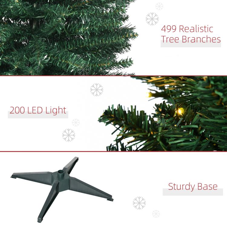 Warm white LED light tips and dark star base on pre-lit artificial pencil Christmas tree