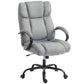 Light grey high-back office chair with cushioned headrest, padded armrests, rolling base