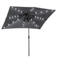 Gray solar LED umbrella canopy with cross-brace frame and light string
