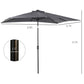 Gray solar LED patio umbrella with size markings and 1.5 in pole detail