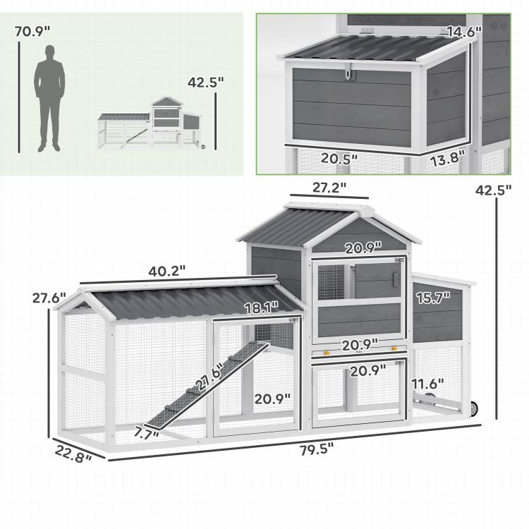Chicken coop with run size diagram showing dimensions and layout