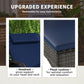 Reclining chaise lounge chair with blue padded headrest and matching seat cushion