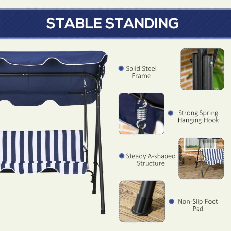 Patio swing chair frame details: solid steel supports and spring hanging hooks