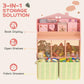 Pink kids storage bookshelf with book display, open shelves, and fabric drawers