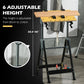 Adjustable workbench stand with yellow clamping board and four black clamps, height-adjust legs