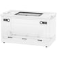 White clear-front small animal habitat box with top mesh panel and side doors