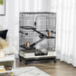 Black 4-level small animal cage with ramps and front access door, on caster wheels