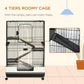Black 4-tier roomy wire cage with ramps and side access panel, on wheels