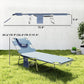 Single dark blue adjustable chaise lounge with face opening, padded headrest, folding steel frame