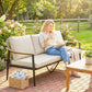 Outdoor 3-seater patio sofa in khaki with padded seat cushions and dark frame