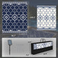 Reversible rug in dark blue and white, with carry bag and ground stakes shown