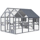 Gray cat enclosure with waterproof roof, mesh panels, multiple platforms, and enclosed condos